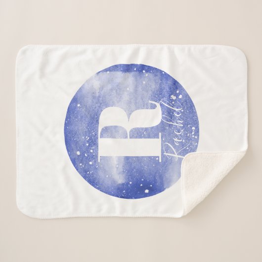 Couverture Sherpa Monogramme d'aquarelle bleu doux pour les filles G (Devant (Horizontal))
