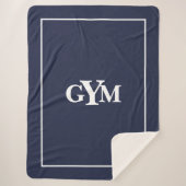 Couverture Sherpa Monogramme de bloc blanc bleu marine moderne (Devant)