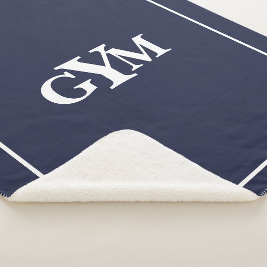 Couverture Sherpa Monogramme de bloc blanc bleu marine moderne (3/4)