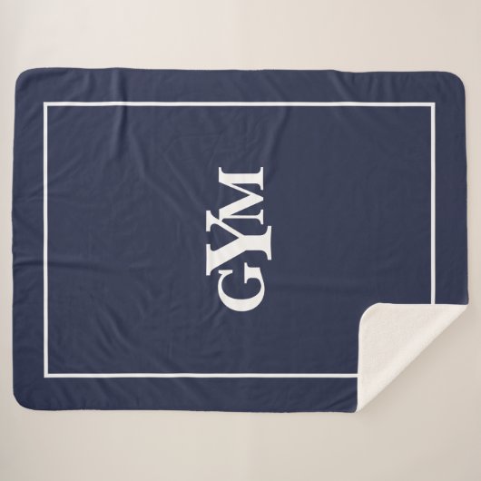 Couverture Sherpa Monogramme de bloc blanc bleu marine moderne (Devant (Horizontal))