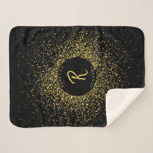 Couverture Sherpa Monogramme de cadre Parties scintillant or et noir (Devant (Horizontal))