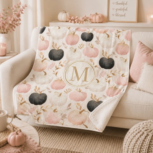Couverture Sherpa Monogramme de citrouille moderne – Initiale person
