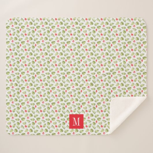 Couverture Sherpa Monogramme de feuilles de palmier tropical moderne (Devant (Horizontal))