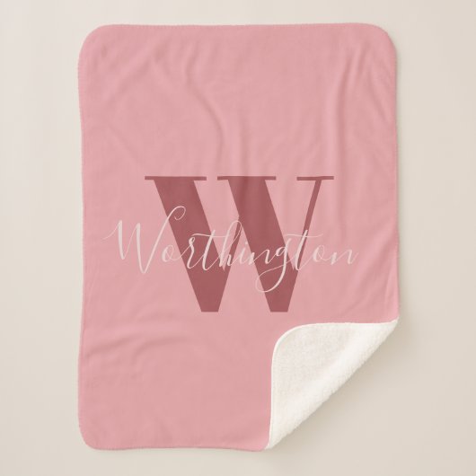 Couverture Sherpa Monogramme de fille et nom rose roux (Devant)