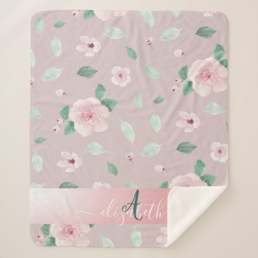 Couverture Sherpa Monogramme de fleurs à l'aquarelle chic (Devant)