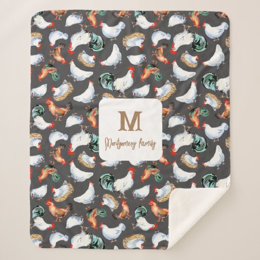 Couverture Sherpa Monogramme de la ferme de la famille du poulet (Devant)