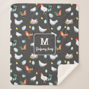 Couverture Sherpa Monogramme de la ferme de la famille du poulet