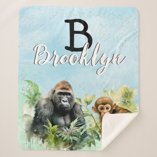 Couverture Sherpa Monogramme de la jungle de chimpanzé de gorille pe (Devant)