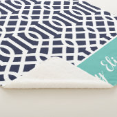 Couverture Sherpa Monogramme de Navy et Aqua Trellis (3/4)