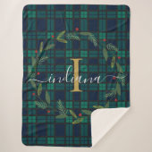 Couverture Sherpa Monogramme de Noël en plastique rustique Tartan (Devant)