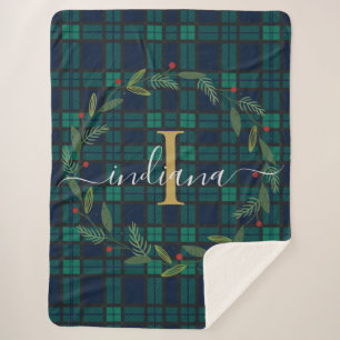 Couverture Sherpa Monogramme de Noël en plastique rustique Tartan