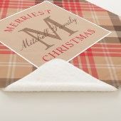 Couverture Sherpa Monogramme de Noël Tan Rouge Rustique (3/4)
