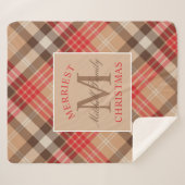 Couverture Sherpa Monogramme de Noël Tan Rouge Rustique (Devant (Horizontal))