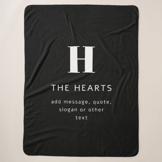 Couverture Sherpa Monogramme de nom et message moderne éditable | No (Devant)