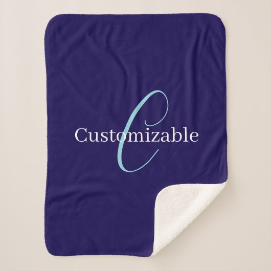 Couverture Sherpa Monogramme de script curatif modifiable bleu pourp (Devant)