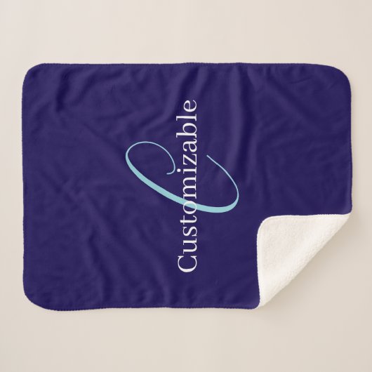 Couverture Sherpa Monogramme de script curatif modifiable bleu pourp (Devant (Horizontal))
