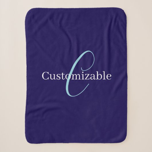 Couverture Sherpa Monogramme de script cursif modifiable bleu violac (Devant)
