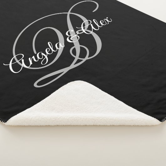 Couverture Sherpa Monogramme de script noir gris et blanc (3/4)