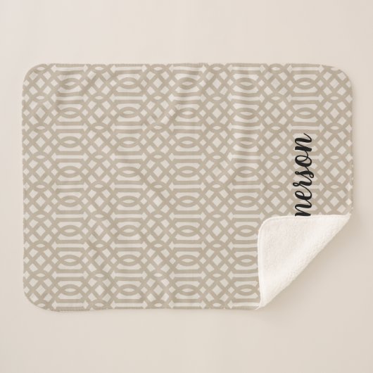 Couverture Sherpa Monogramme de Trellis beige | Ferme moderne (Devant (Horizontal))