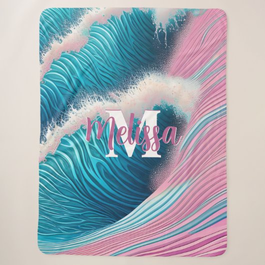 Couverture Sherpa Monogramme d'eau de mer rose (Devant)