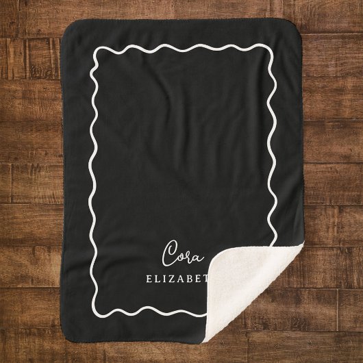 Couverture Sherpa Monogramme des bordures en noir et blanc