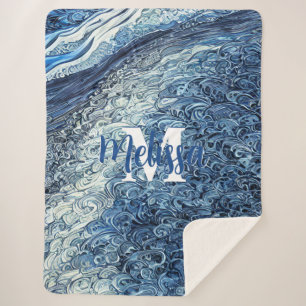 Couverture Sherpa Monogramme des vagues d'eau