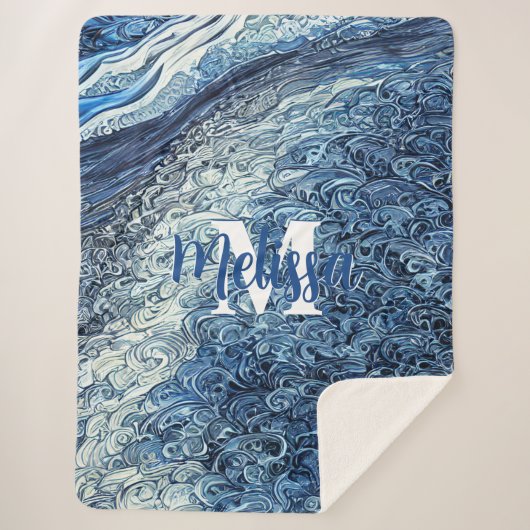 Couverture Sherpa Monogramme des vagues d'eau (Devant)