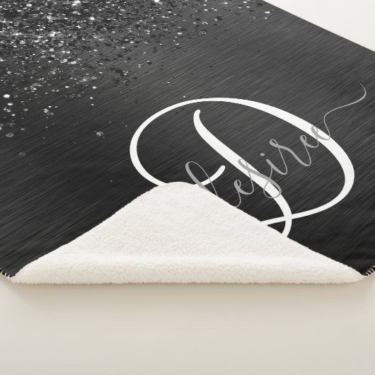 Couverture Sherpa Monogramme d'étincelle à Parties scintillant noire (3/4)