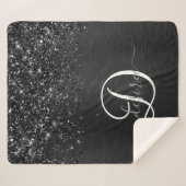 Couverture Sherpa Monogramme d'étincelle à Parties scintillant noire (Devant (Horizontal))