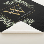Couverture Sherpa Monogramme doré Vert feuillu Aquarelle Noir (3/4)