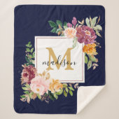 Couverture Sherpa Monogramme Elegant Aquarelle Rose Floral Botanique (Devant)