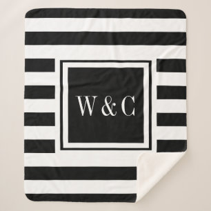 Couverture Sherpa Monogramme élégant Moderne Rayure Noir Blanc