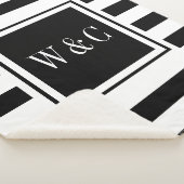 Couverture Sherpa Monogramme élégant Moderne Rayure Noir Blanc (3/4)