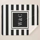 Couverture Sherpa Monogramme élégant Moderne Rayure Noir Blanc (Devant (Horizontal))