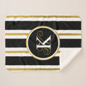 Couverture Sherpa Monogramme Elégant Noir & Or Personnalisé (Devant (Horizontal))