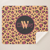 Couverture Sherpa Monogramme Empreinte de léopard rose noir (Devant (Horizontal))