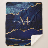 Couverture Sherpa Monogramme en marbre bleu marine Nom Sherpa Blanch (Devant)
