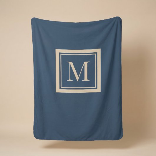 Couverture Sherpa Monogramme encadré bleu personnalisé et vanille