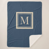 Couverture Sherpa Monogramme encadré bleu personnalisé et vanille (Devant)