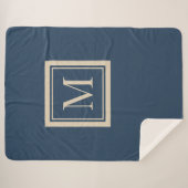 Couverture Sherpa Monogramme encadré bleu personnalisé et vanille (Devant (Horizontal))
