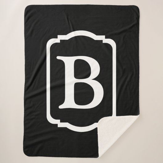 Couverture Sherpa Monogramme encadré simple noir et blanc (Devant)