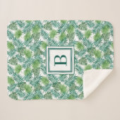 Couverture Sherpa Monogramme Feuille de palme tropicale moderne (Devant (Horizontal))