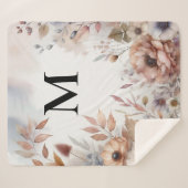 Couverture Sherpa Monogramme Feuilles de automne et fleurs aquarelle (Devant (Horizontal))