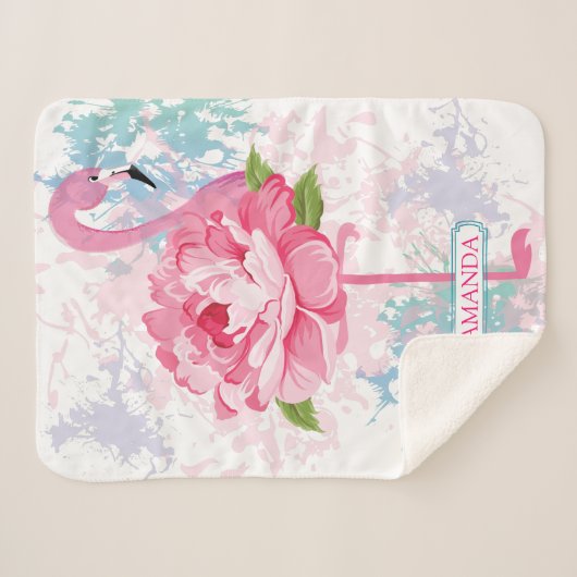 Couverture Sherpa Monogramme Flamingo peint à la main (Devant (Horizontal))