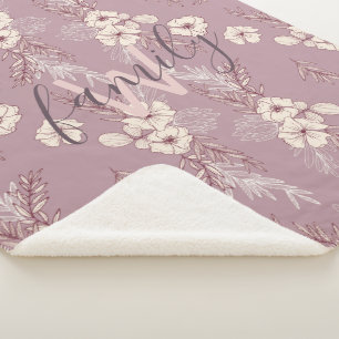 Couverture Sherpa monogramme floral de pochoir de crème moderne