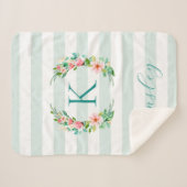 Couverture Sherpa Monogramme floral paradis et rayures (Devant (Horizontal))