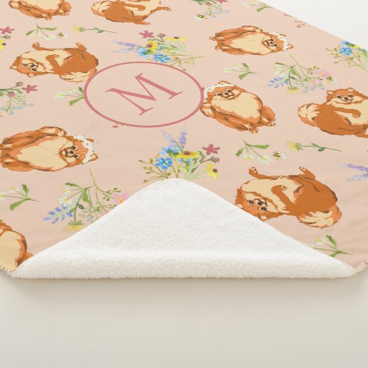 Couverture Sherpa Monogramme Floral Poméranien Motif rose (3/4)