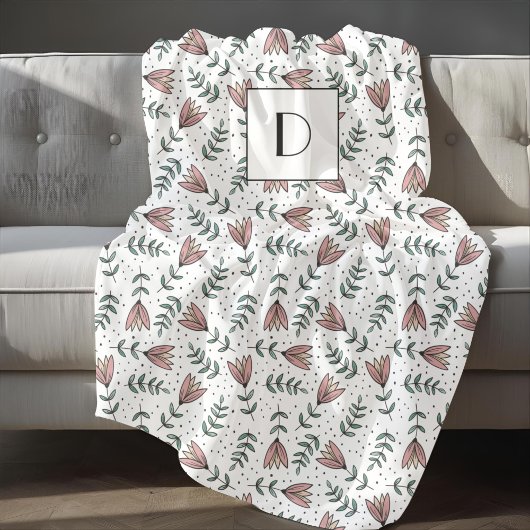 Couverture Sherpa Monogramme floral rose mignon