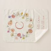 Couverture Sherpa Monogramme Floral Wreath Aquarelle Statistiques de (Devant (Horizontal))