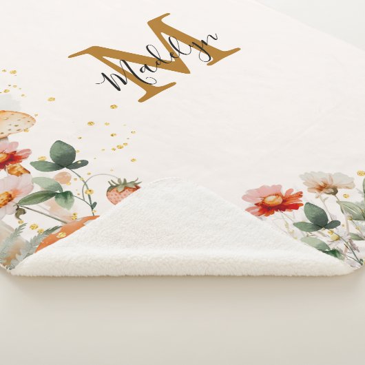 Couverture Sherpa Monogramme Forêt Champignons Fleurs Florales botan (3/4)